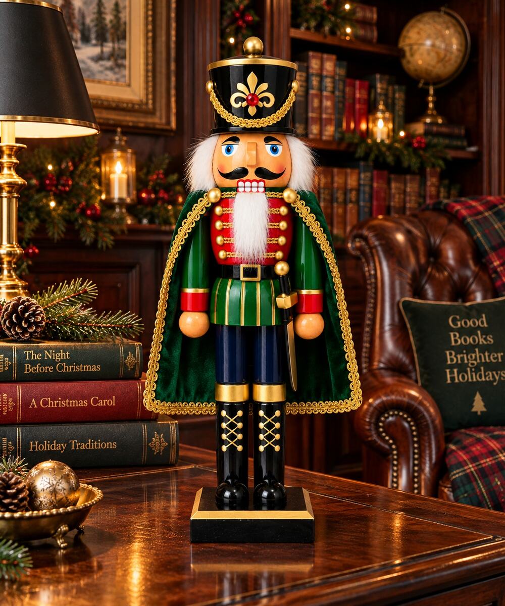 Holiday Home 14.5" Wooden Christmas Nutcracker Green Cape 2012